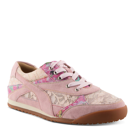 WAVEHELLO Embroidered Floral Mesh Lace Pink Sneaker by L'Artiste from Spring Step Shoes