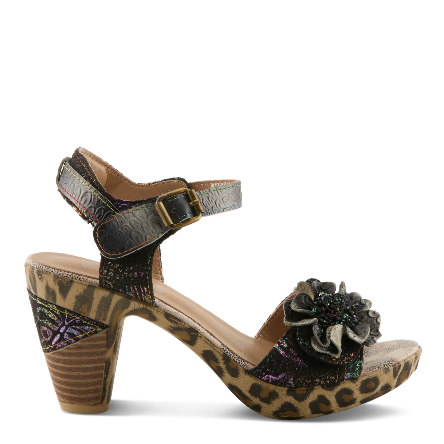 WILDCAT Black Multi French Inpired Leopard Print Sandal  by L'Artiste from Spring Step Shoes