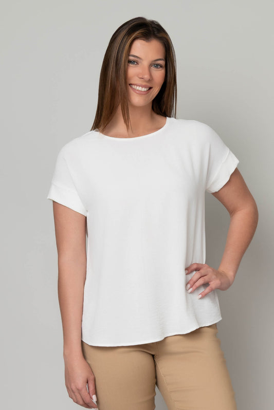 White Matte Air Flow Roll Cuff Tee by Hanna + Gracie