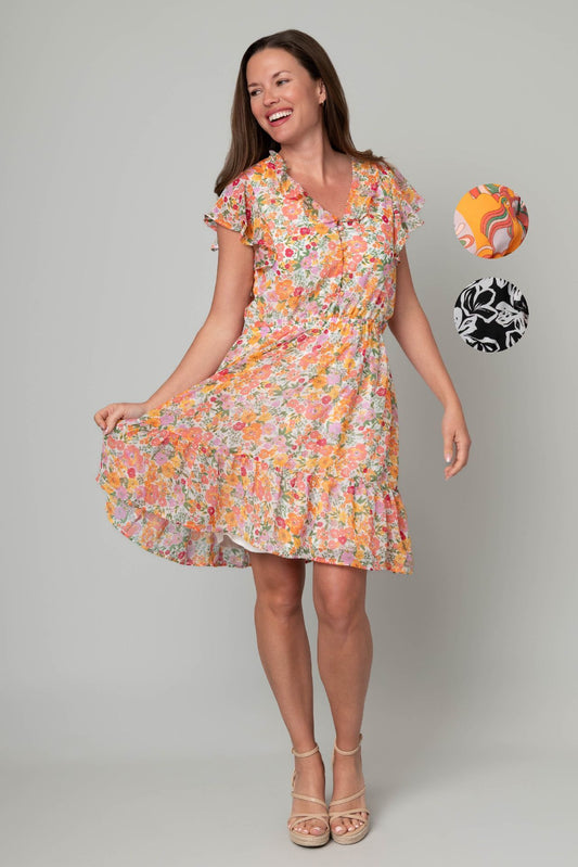 White Multi Chiffon A-Line Ruffle Dress by Marissa Olivia