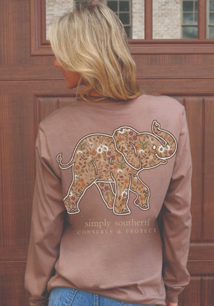 Wildflower Elephant - Mocha - Long Sleeve Tee - #SIMPLYSOUTHERN