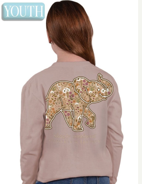 Wildflower Elephant - YTH Long Sleeve Tee - #SIMPLYSOUTHERN