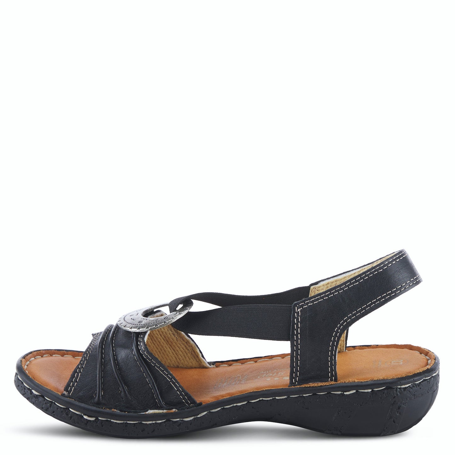 Karmel Black Leather Sandal by SPRING STEP