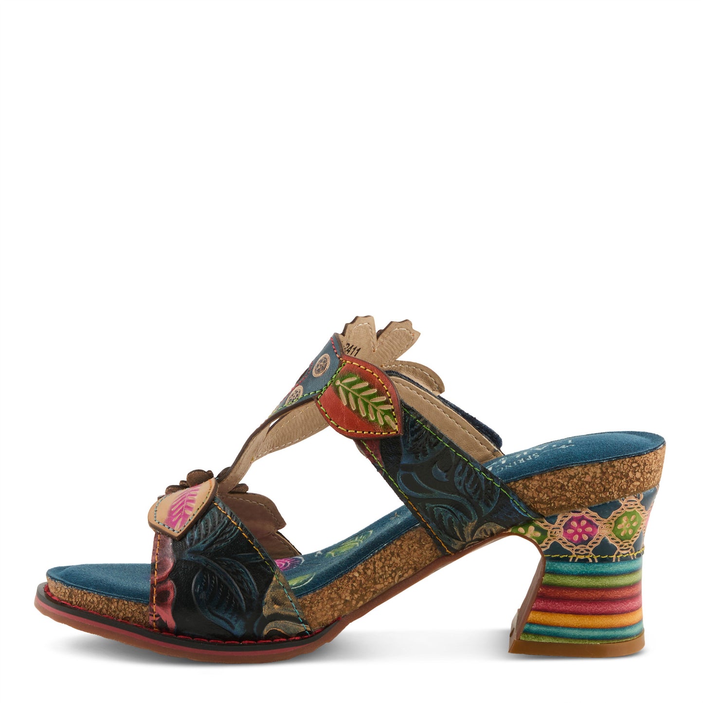 ROSSIE Navy Multi Rainbow Heel Floral Sandal by L`ARTISTE