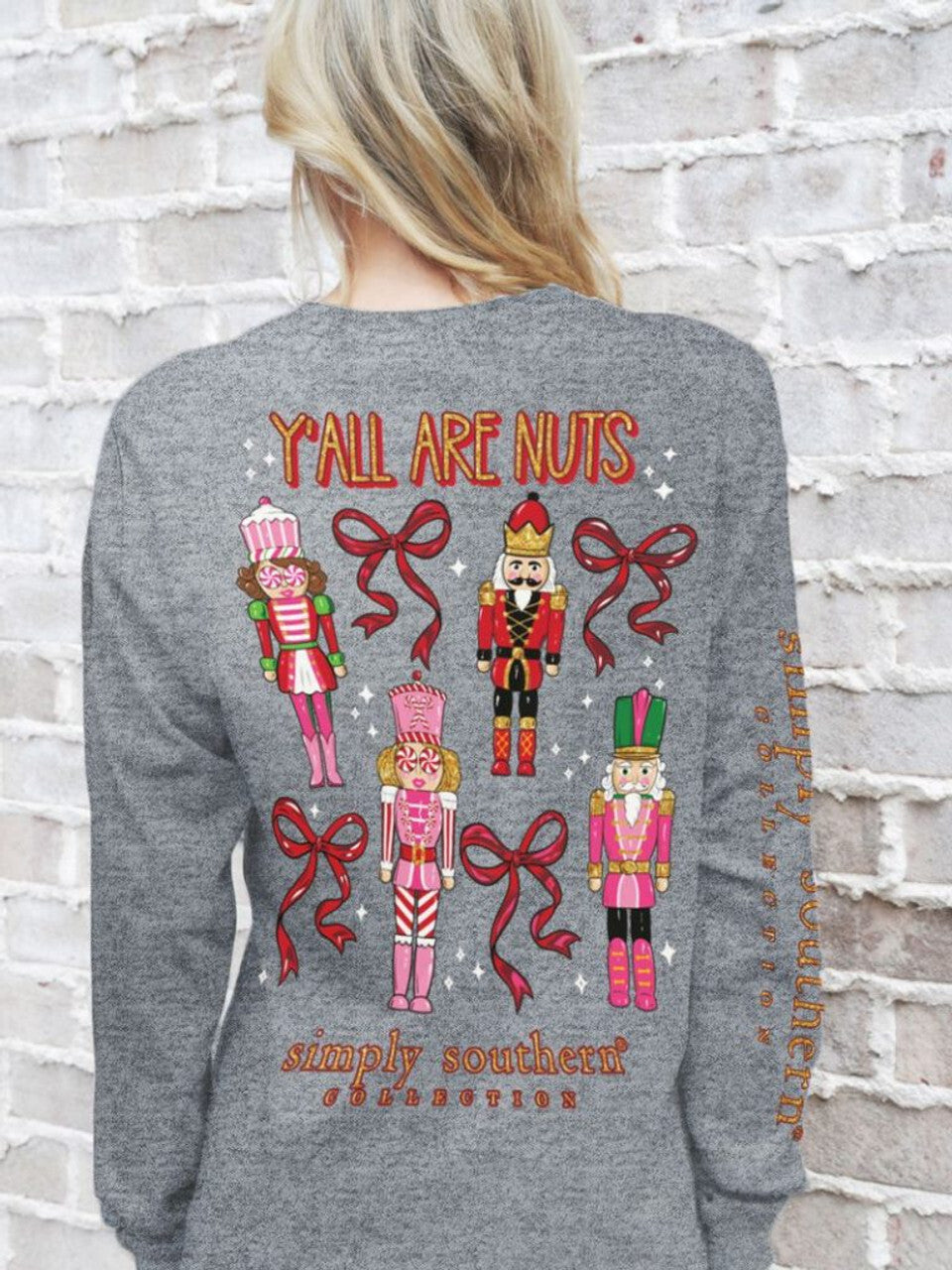 Ya'll Are Nuts Nutcracker Christmas Long Sleeve Tee - #SIMPLYSOUTHERN - LS-NUTS-CHARCOALHTHR