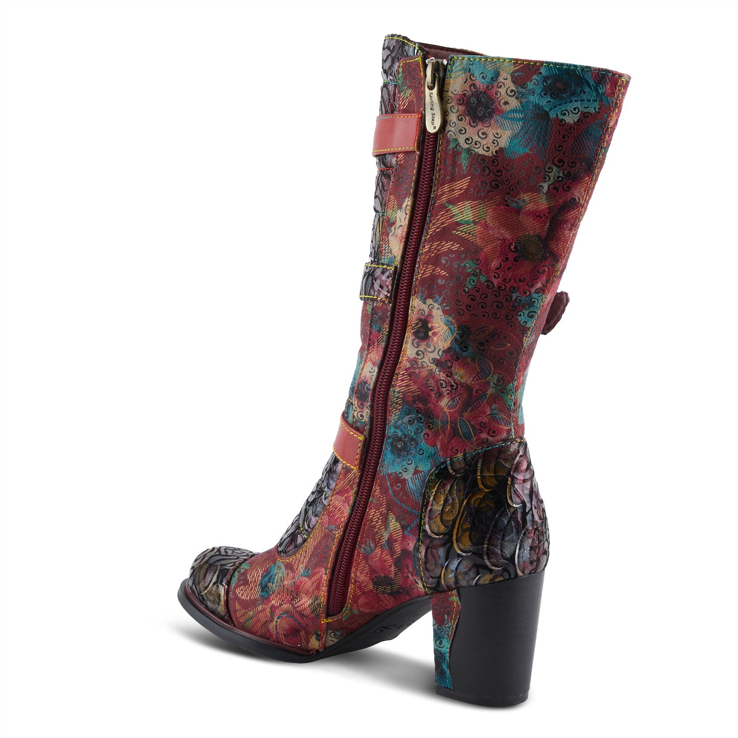 AVERIE Red Multi Color moto-inspired design Leather Boot by L`ARTISTE