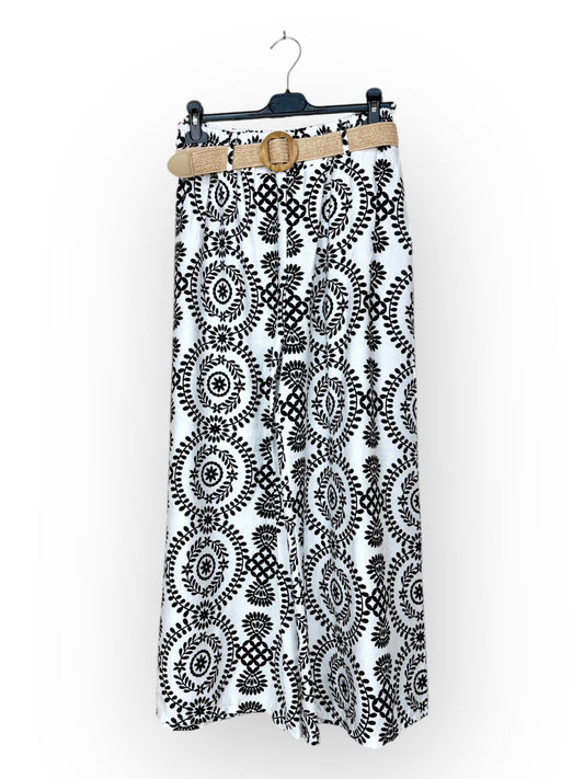 Wide-Leg Pants with Geometric Patterns Made in Italy