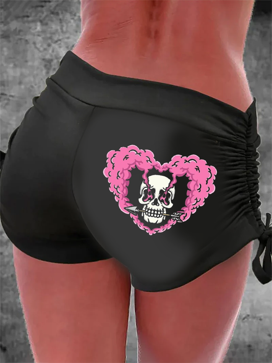 Love Smoke Skull Print Casual Shorts