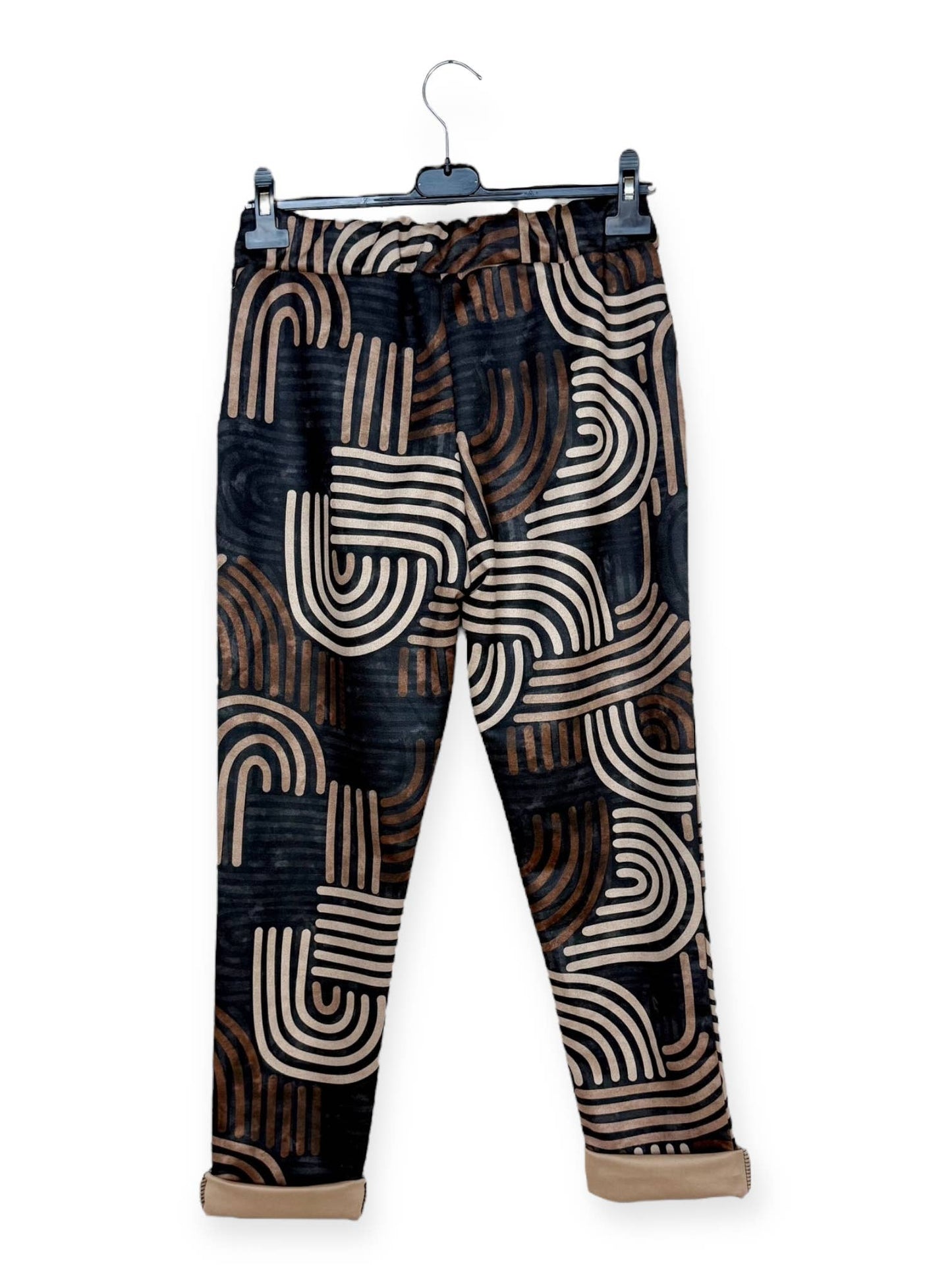 Tan Brown & Green Striped Floral Patterned Jogger Pants: Motif 20 One Size Fits Most