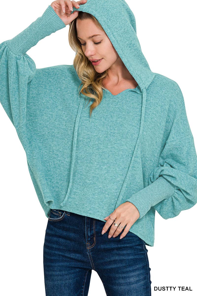 Soft Brushed Hacci Cropped Balloon Sleeve Hoodie