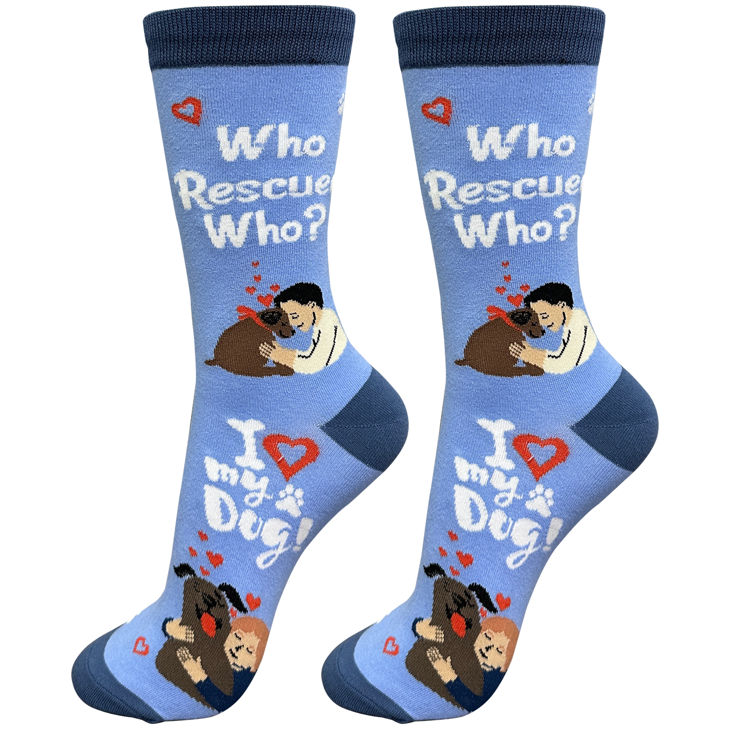 Who Rescued Who Socks- Fun Novelty Crew Socks - Unisex