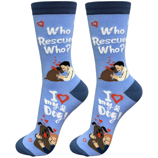 Who Rescued Who Socks- Fun Novelty Crew Socks - Unisex