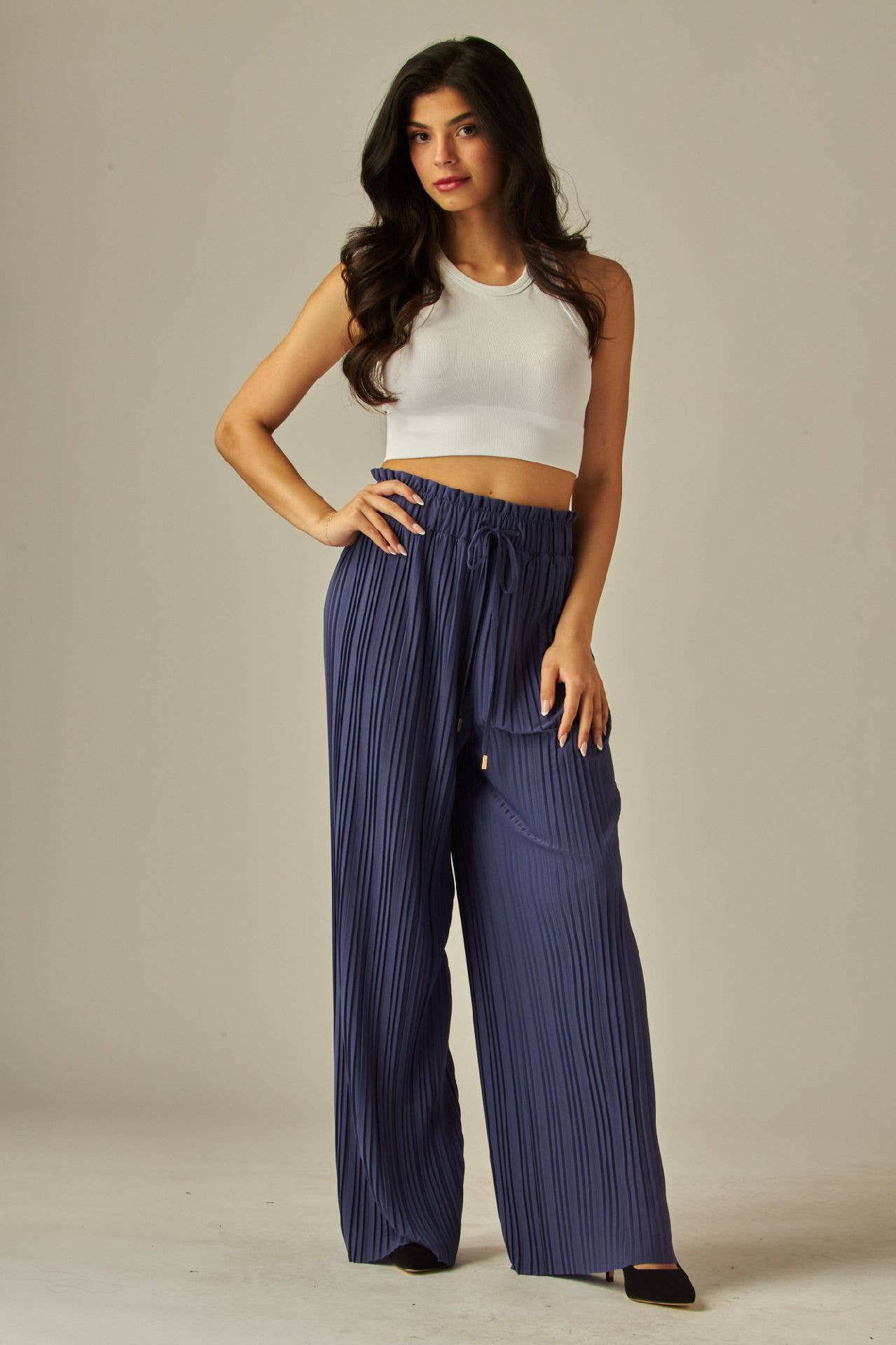 Adjustable Drawstring Pleated Pant