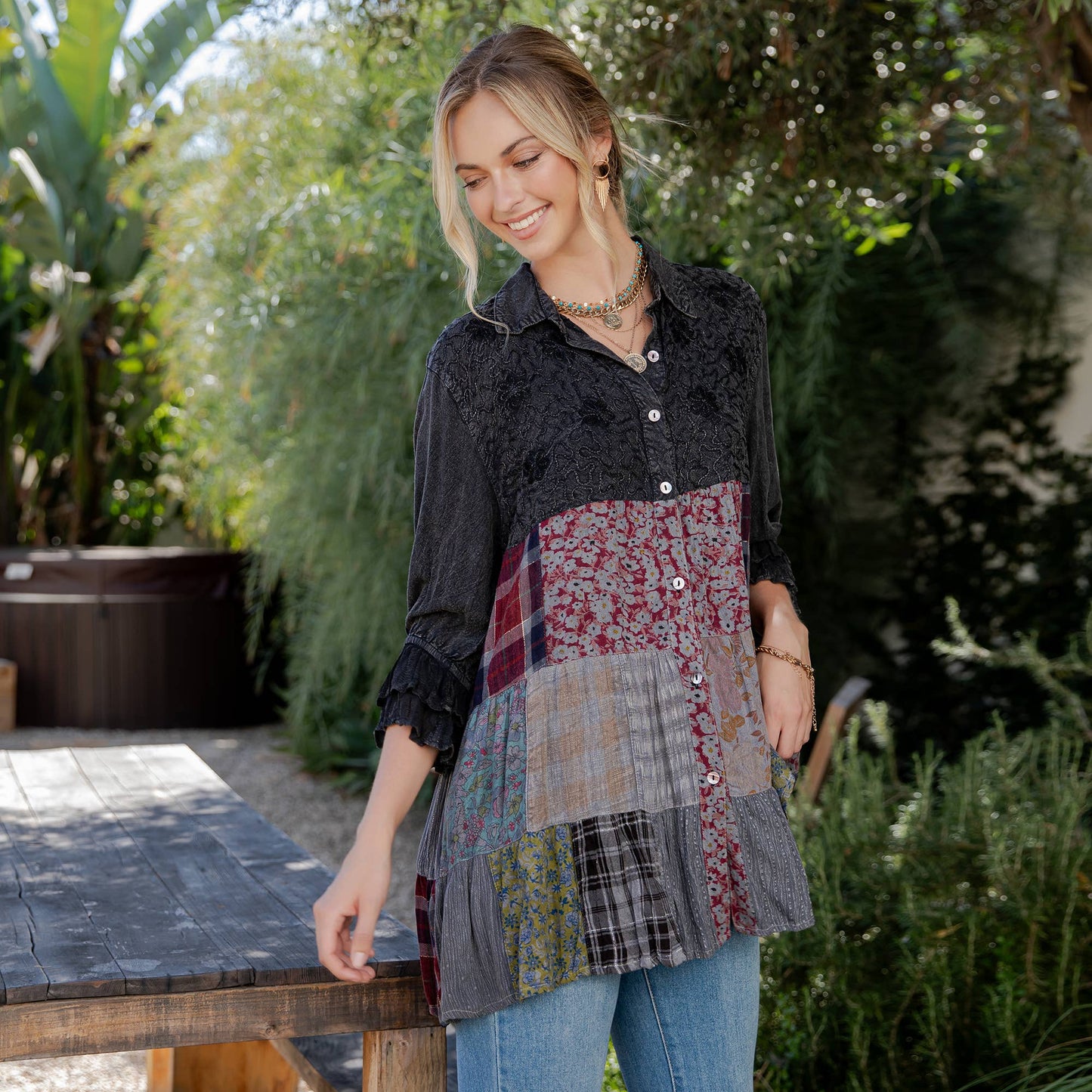 3/4 Ruffle Sleeves Western Blouse Top (New Color)