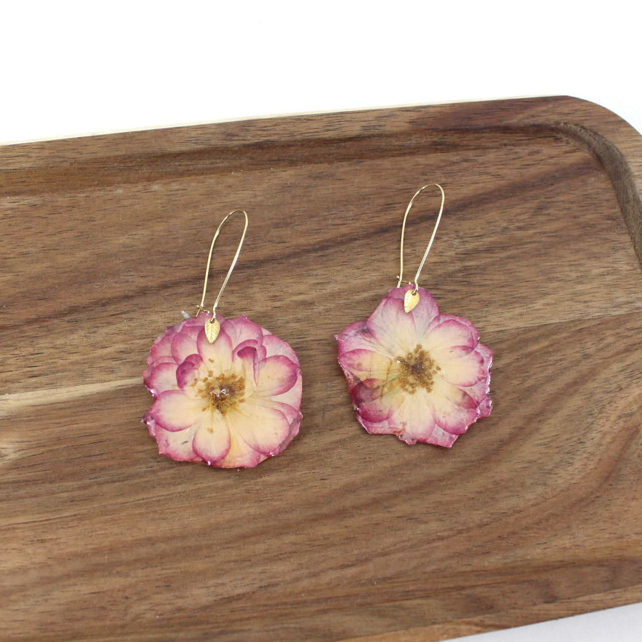 Hand Pressed Flower Brass Earrings