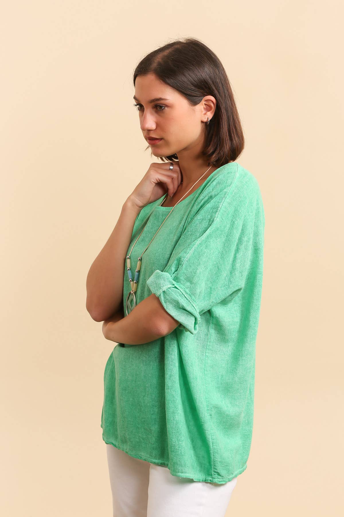 Washed cotton top with necklace Made in Italy