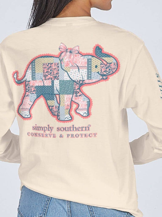 Youth Quilted Elephant Yellow Simply Southern Long Sleeve Tee YTH-LS-TRACKE2-QLTD-LINEN