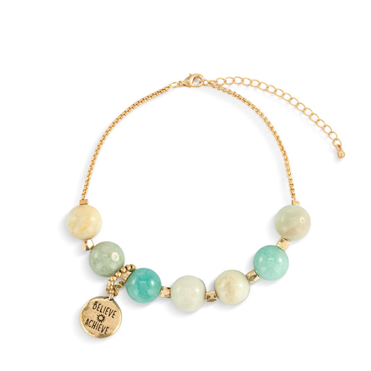 7 Days Goal Tracker Boxed Bracelet - Turquoise and Gold Believe Achieve Move each day - by Demdaco