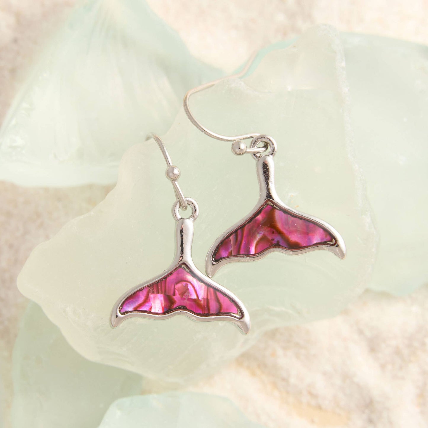 Abalone Shell Whale Tail Earrings Beach Jewelry