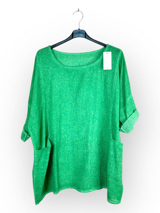 Plain top in linen and cotton with two pockets Made in Italy