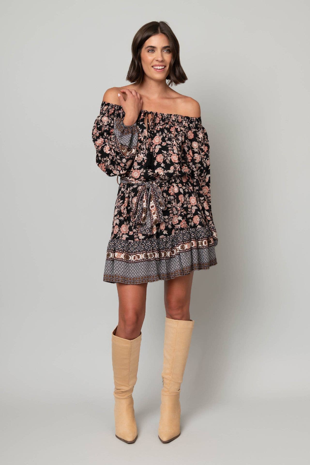 Floral Self Sash Georgette Dress