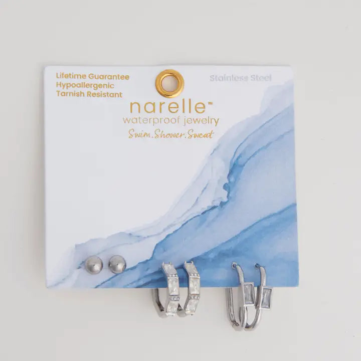 Rectangle CZ Hoop Trio Earrings Narelle Waterproof Jewelry