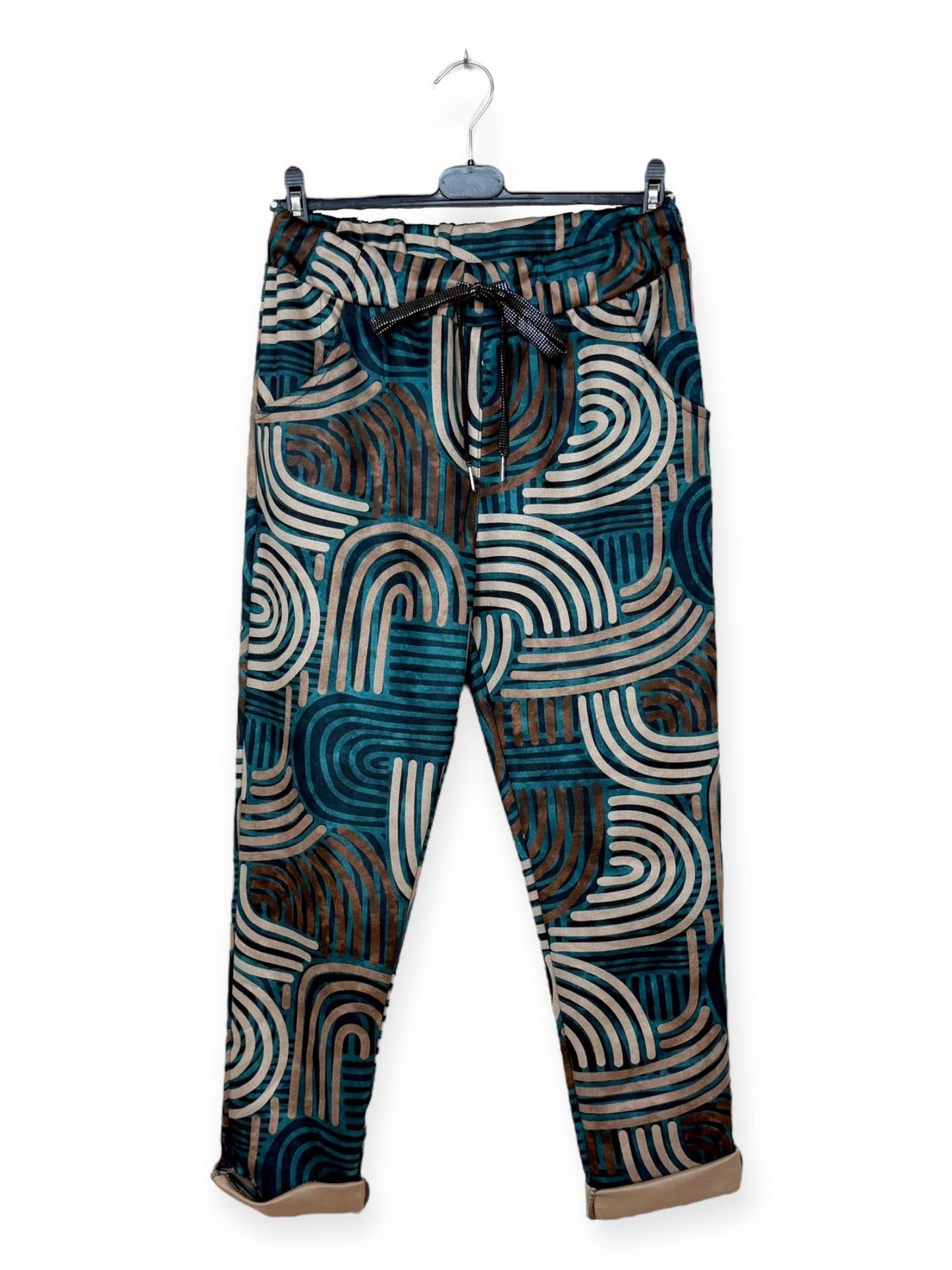 Brown & Tan Geo Patterned Jogger Pants: Pattern 1 One Size Fits Most