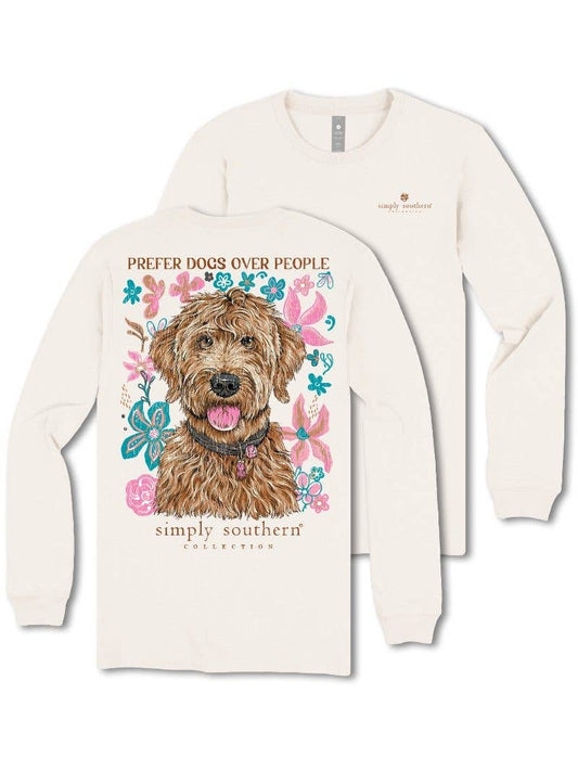 Prefer Dogs Over People YOUTH-LS-DOGPEOPLE-LINEN Tan Long Sleeve Tee by Simply Southern