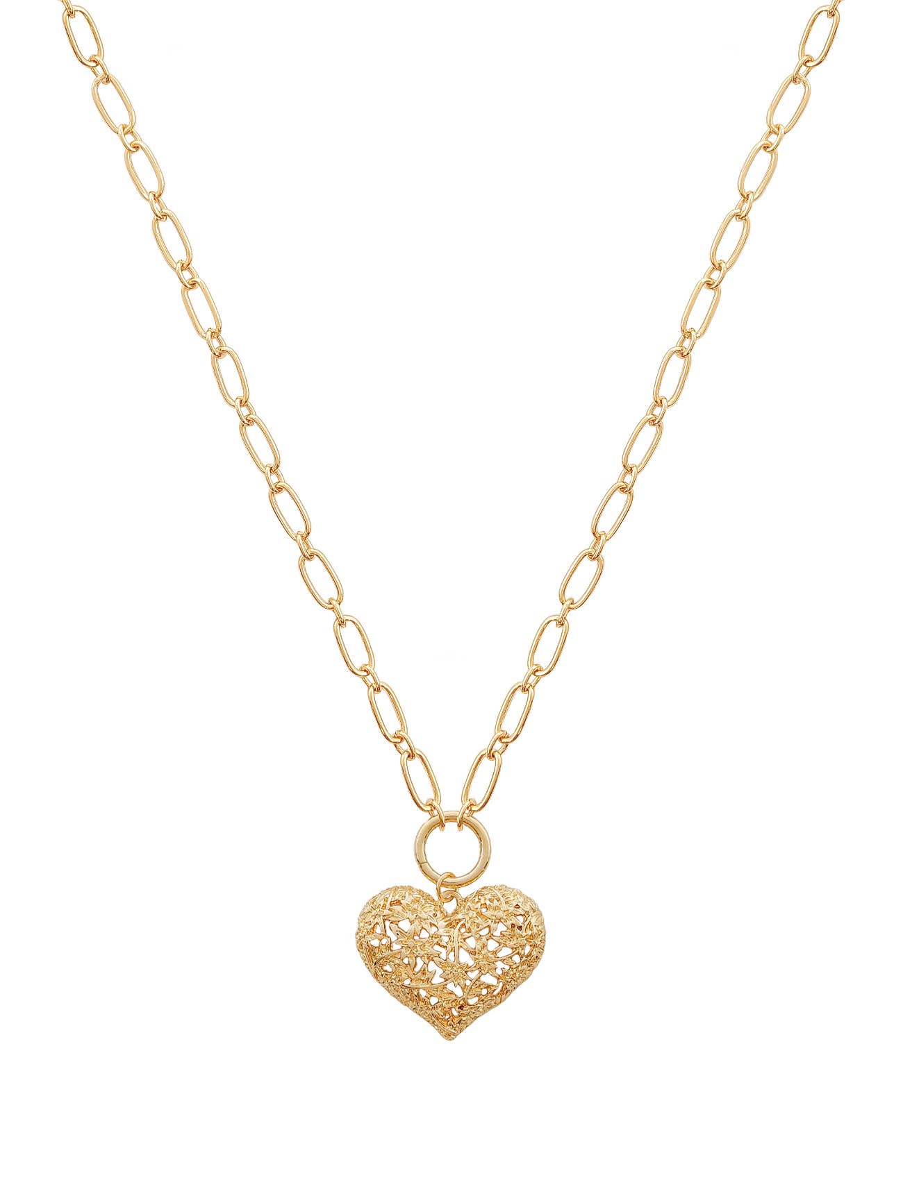 Chunky 3D Filigree Heart Pendant Chain Necklace