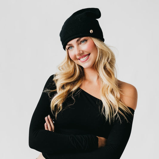 Cable Rolled Edge Cashmere Beanie