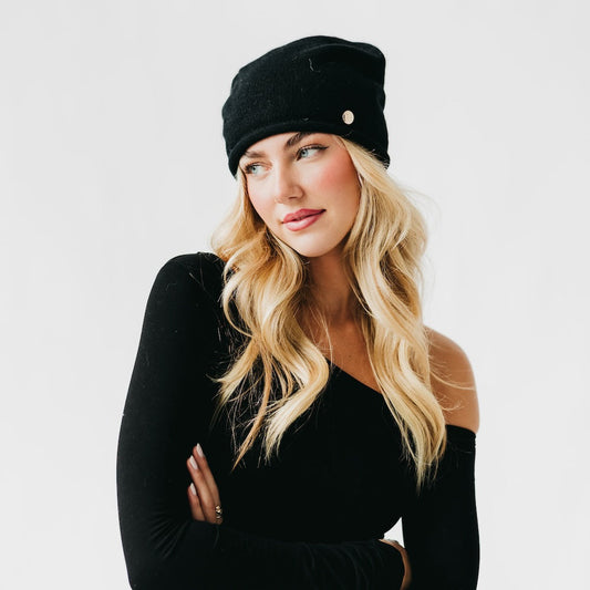 Cable Rolled Edge Cashmere Beanie