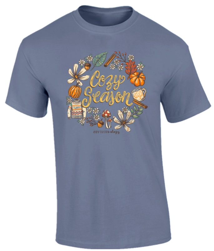 Cozy Season Statement Tee Blue Jean Color Southernology Comfort Color Short Sleeve Tee