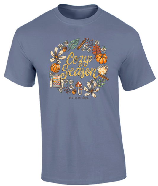 Cozy Season Statement Tee Blue Jean Color Southernology Comfort Color Short Sleeve Tee
