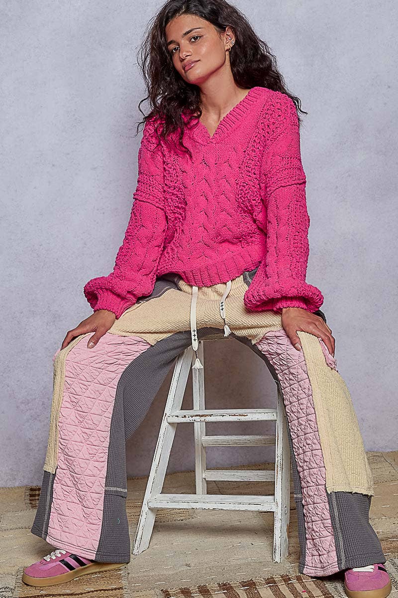 V-Neck Chenille Sweater Semi Cropped Top by  Pol Clothing