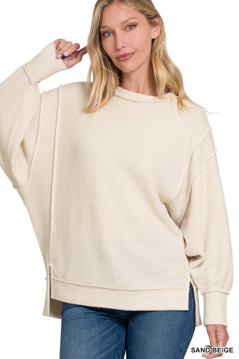 Brushed Melange Hacci Exposed Seam Sweater W/ Side