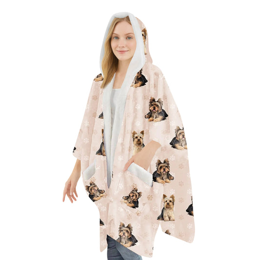 Yorkie Snugg Wraps with Hoodie – Ultra Soft Sherpa Fleece Wrap for Pet Lovers