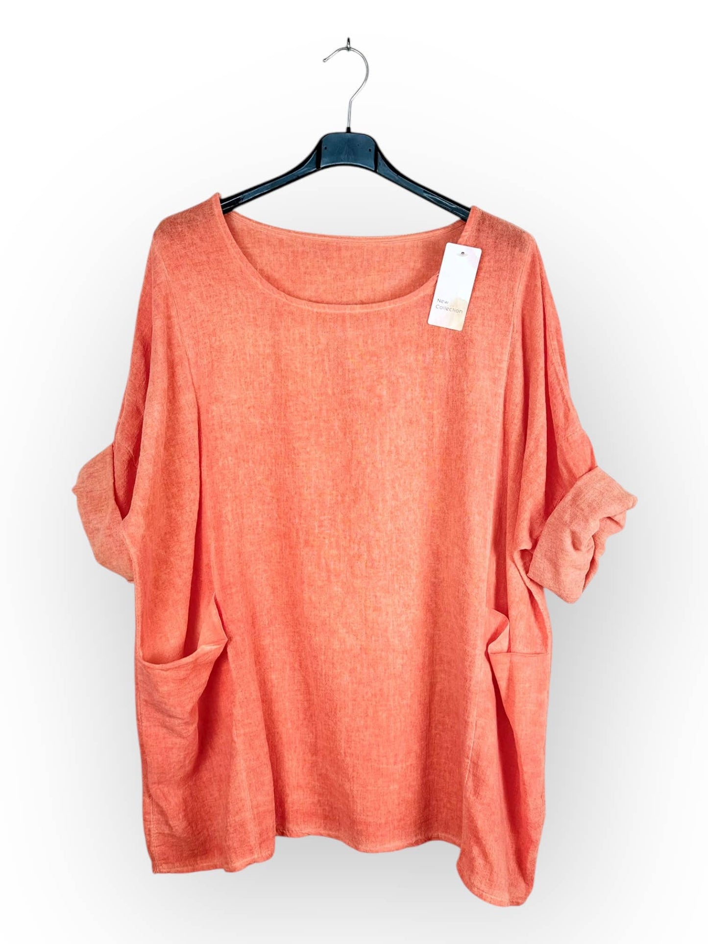 Plain top in linen and cotton with two pockets Made in Italy