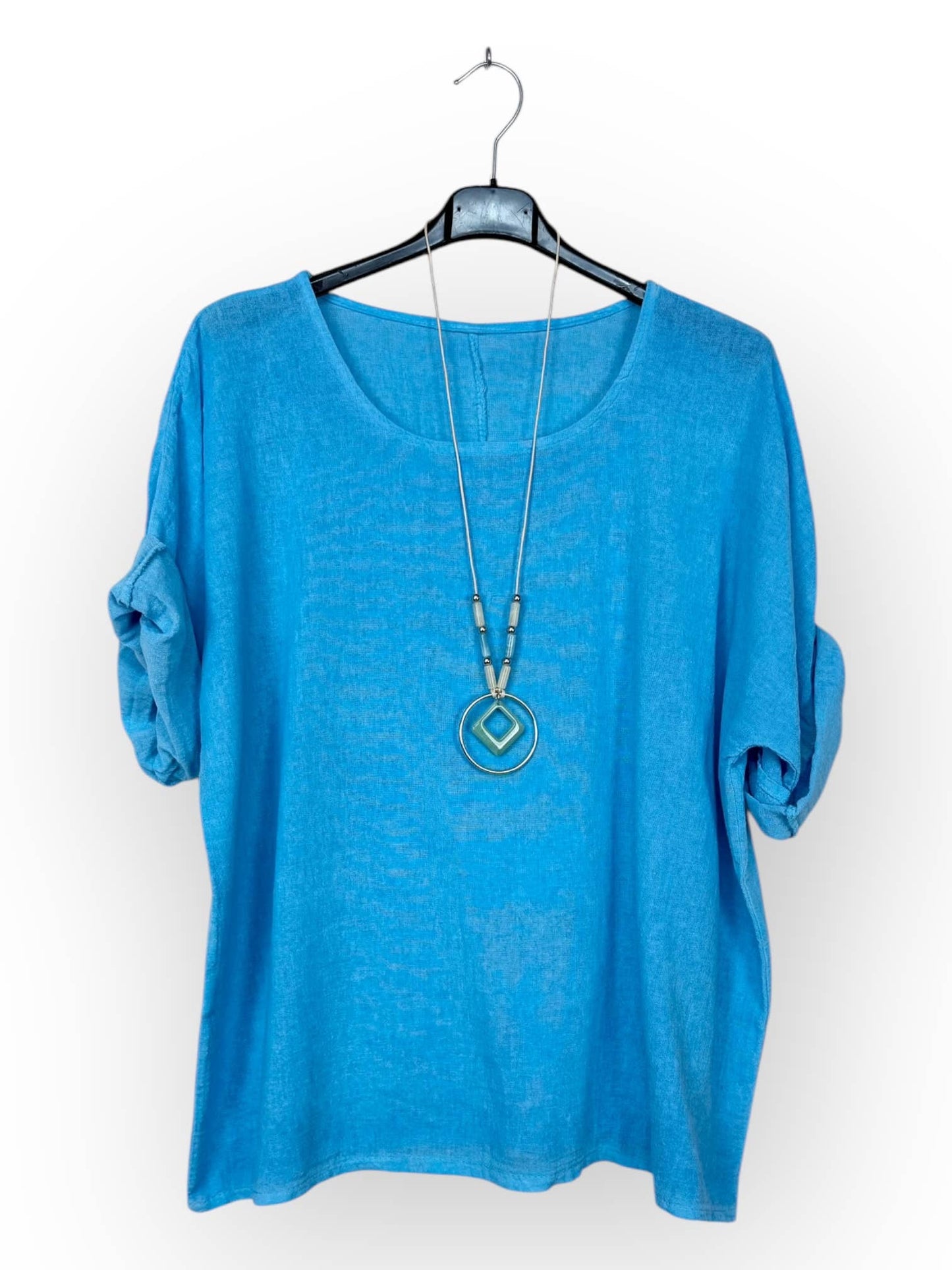 Washed cotton top with necklace Made in Italy