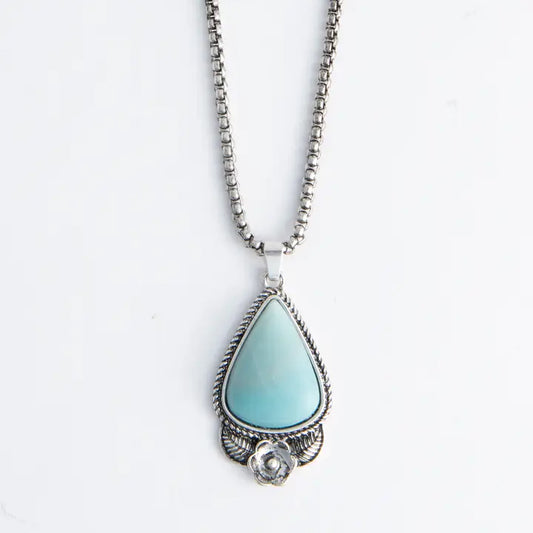 Pippa Genuine Amazonite Stone Flower 20" Pendant Necklace by Howard's