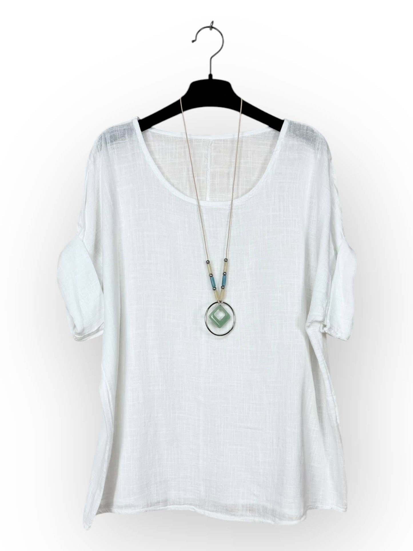 Washed cotton top with necklace Made in Italy