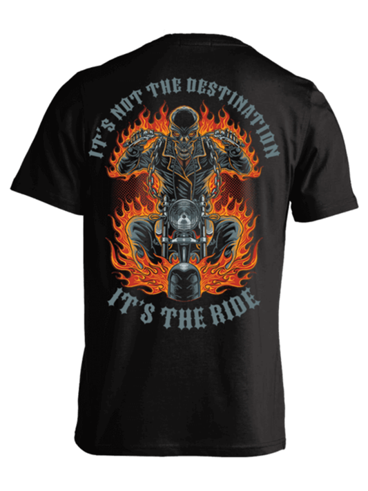 Skull Motorcycle It's The Ride Printed T-Shirt