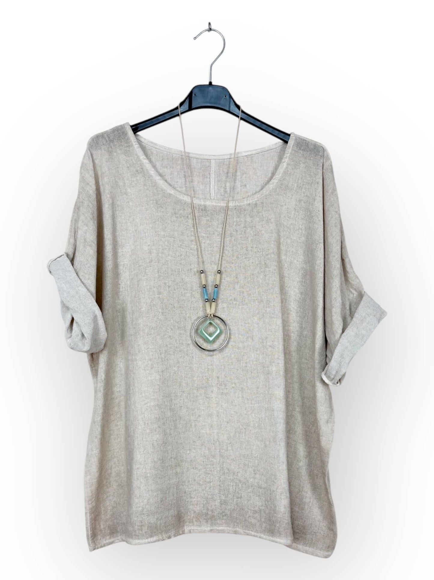 Washed cotton top with necklace Made in Italy