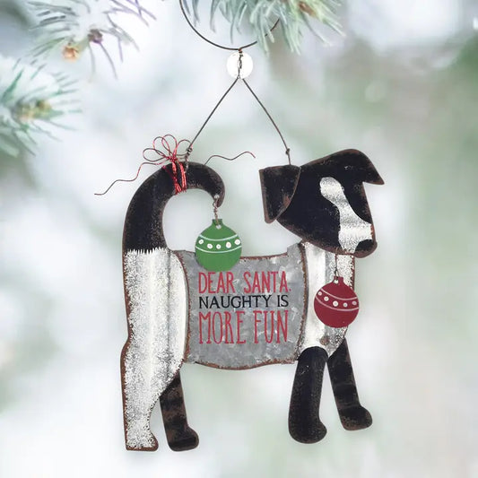 Dear Santa Naughty is More Fun Dog Ornament by Sunset Vista Designs