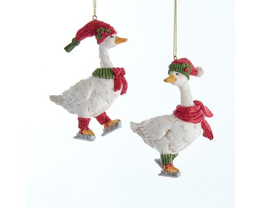 Red Scarf Skating Geese Ornament 4in by Kurt Adler