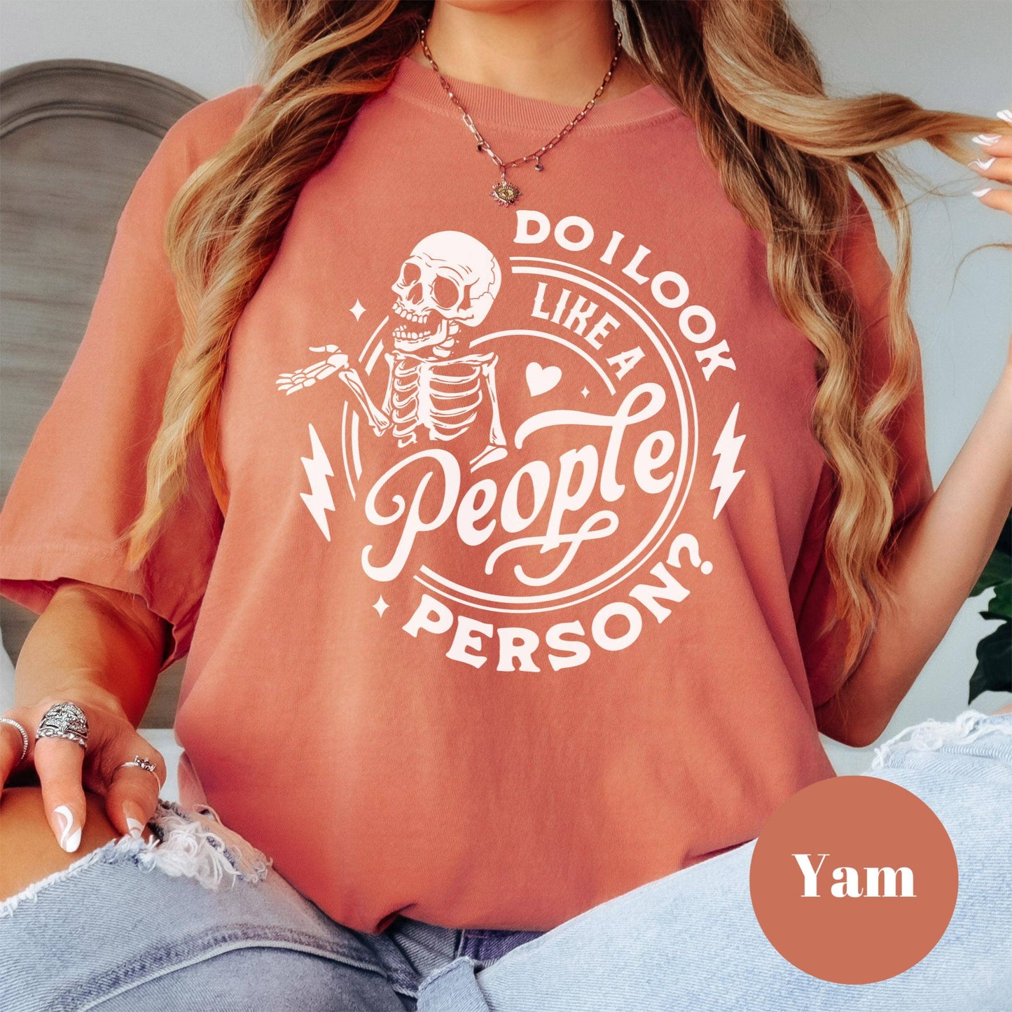 Do I Look Like a People Person Shirt, Comfort Colors® Funny Skeleton Tee, Anti-Social Graphic Tee for Women, Sarcastic Introvert Shirt