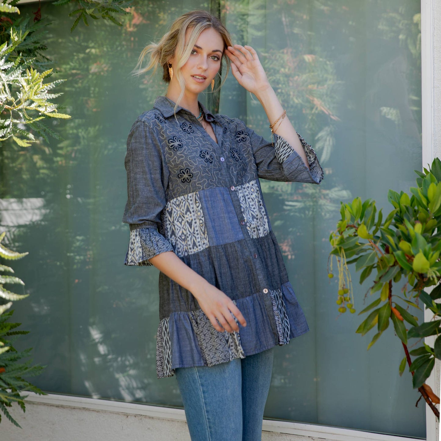 3/4 Ruffle Sleeves Western Blouse Top (New Color)