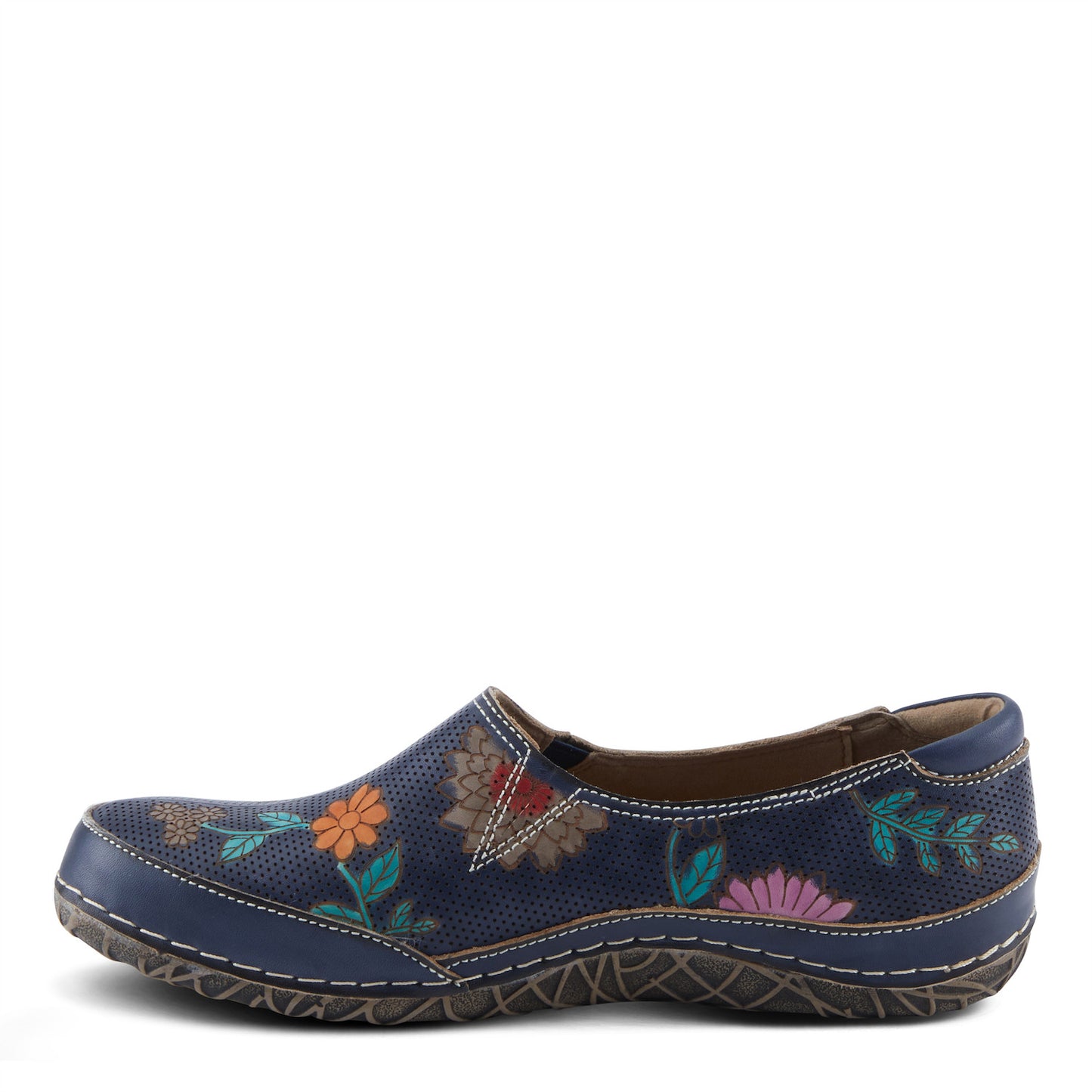 LIBORA-DELITE -  hand-painted floral slip-ons Navy Blue With Colorful Flowers by L`ARTISTE