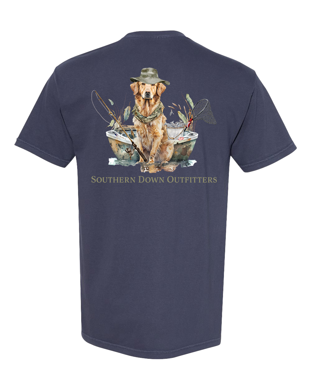 Dog in Boat Southern Down Outfitters Mens Short Sleeve Tee