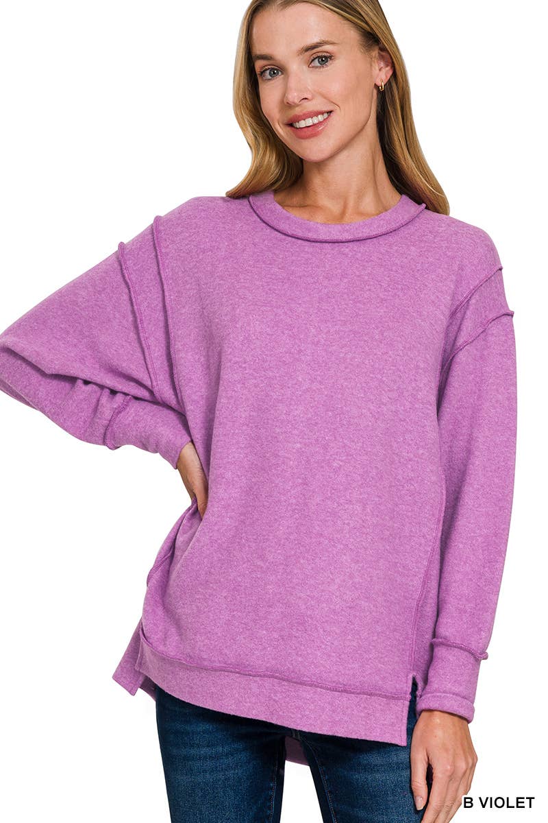 Brushed Melange Hacci Exposed Seam Sweater W/ Side