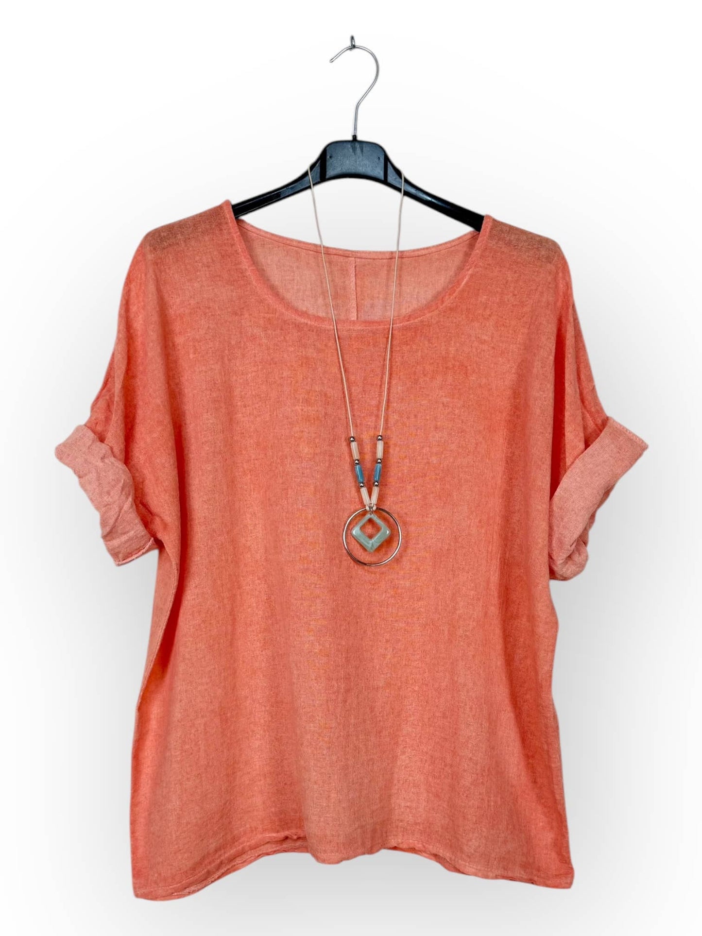 Washed cotton top with necklace Made in Italy